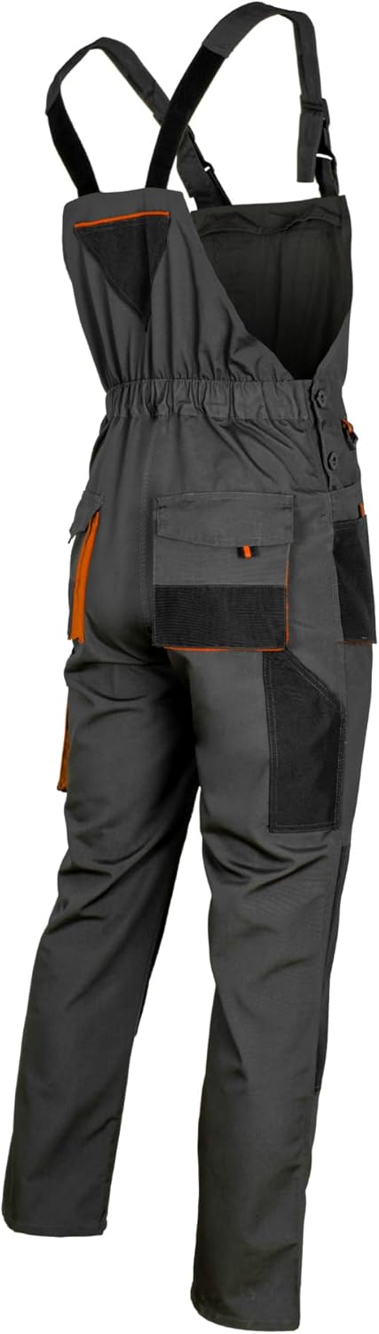 ART.MAS Arbeitshose Latzhose Classic – Robuste Arbeitslatzhose aus Polyester/Baumwolle (270 g/m²), 10 Taschen, Kniepolstertaschen, Graphit Orange – Bild 4