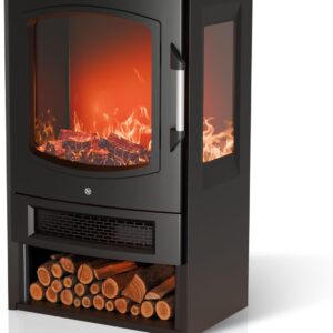 Juskys Elektrokamin 1800W – Schwarz, elektrischer Standkamin mit LED-Flammeneffekt, WLAN/App-Steuerung, Fernbedienung