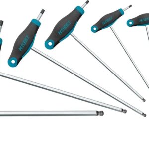 HAZET Winkel-Schraubendreher-Satz 829KK/7 I 7-teiliges Werkzeug-Set, Abtrieb: Innen-Sechskant, ergonomischer HAZET 1-Komponenten-T-Griff, mit Kugelkopf für Handbetätigung