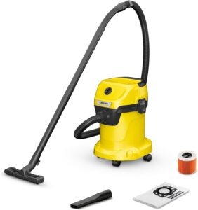 Kärcher Nass-/Trockensauger WD 3 V-17/4/20, inkl. Patronenfilter, Vliesfilterbeutel, 1.000 W, Kunststoffbehälter: 17 l, Saugschlauch: 2 m und Schlauchaufbewahrung, Blasfunktion, Boden- und Fugendüse