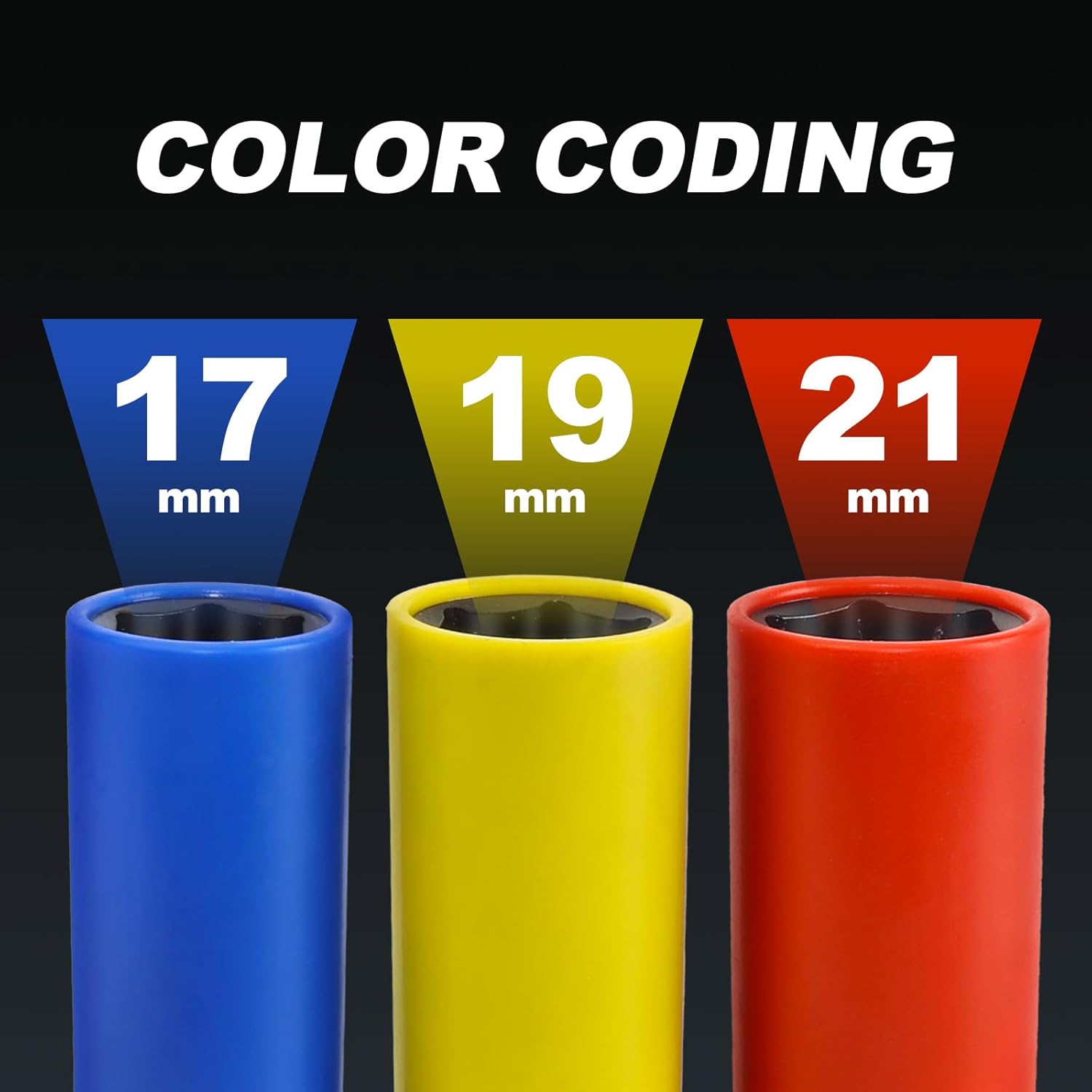 Hairich Schlagschrauber Nüsse 1/2" Set – Steckschlüsselsatz mit Felgenschutz für Radwechsel, 17/19/21 mm Langnüsse, Stecknuss Set für Alufelgen & Reifenwechsel – Bild 4