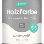 Grundmann Holzfarbe ACL 100 - Holzlack 0,7 Kg Weiss - 4in1 inkl. Grundierung - Seidenmatt - Wetterfest für Innen und Außen - RAL 9010 Reinweiss