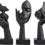 Schwarze Heimdekoration Akzentkunst Frau Gesicht Statue Sammlerstück Statue für modernes Zuhause Wohnzimmer Bücherregal Schwarz Schreibtisch Dekor 3-teiliges Set