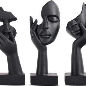 Schwarze Heimdekoration Akzentkunst Frau Gesicht Statue Sammlerstück Statue für modernes Zuhause Wohnzimmer Bücherregal Schwarz Schreibtisch Dekor 3-teiliges Set