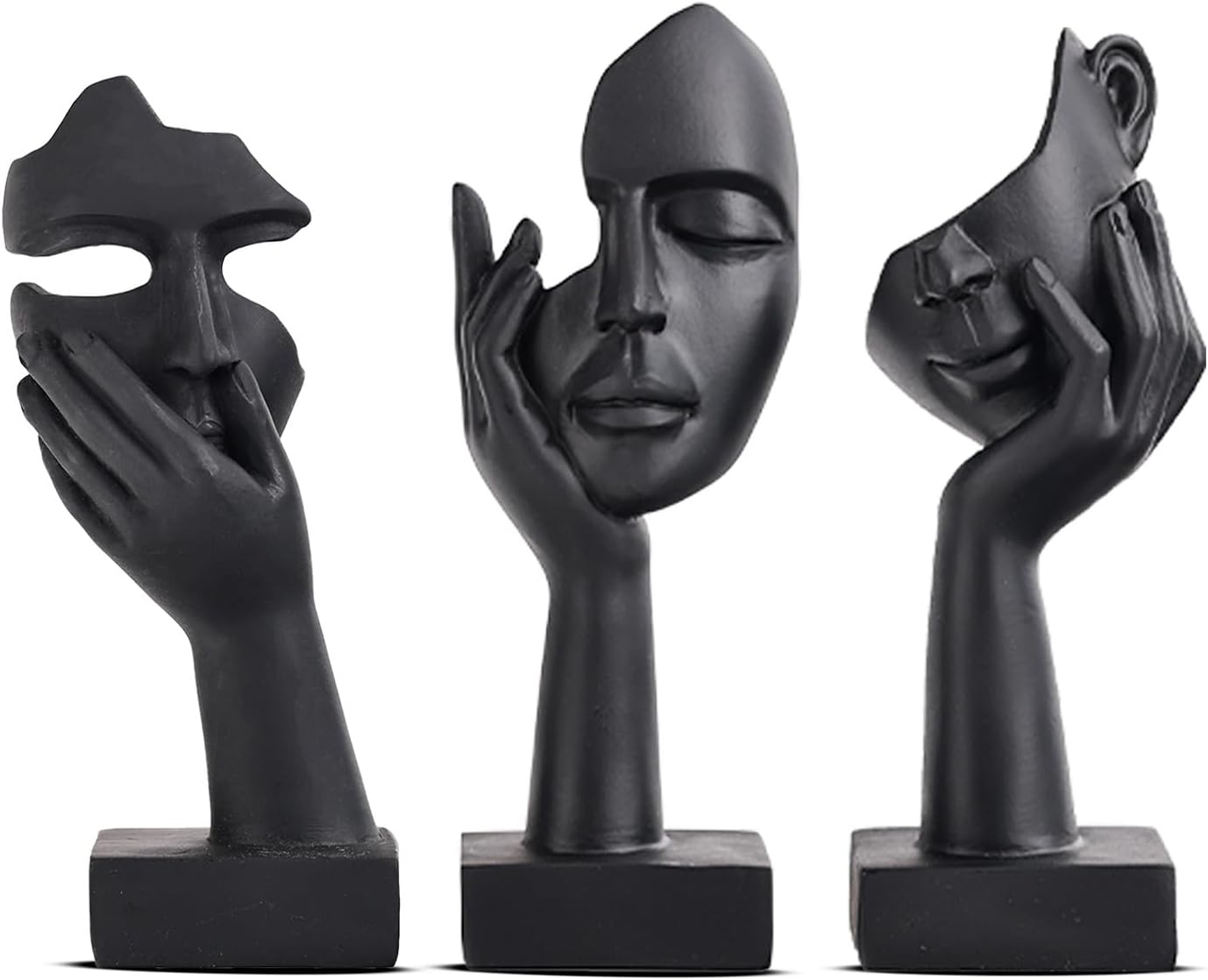 Schwarze Heimdekoration Akzentkunst Frau Gesicht Statue Sammlerstück Statue für modernes Zuhause Wohnzimmer Bücherregal Schwarz Schreibtisch Dekor 3-teiliges Set