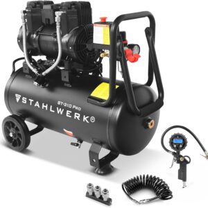 STAHLWERK Kompressor mit 30 L Tank (ST-310 Pro) – Vollausstattung mit Zubehör – ölfrei & leise, 8 bar, Druckluftkompressor mit Brushless-Motoren, 1,97 PS, 1,45 kW, 250 l/min, Flüsterkompressor
