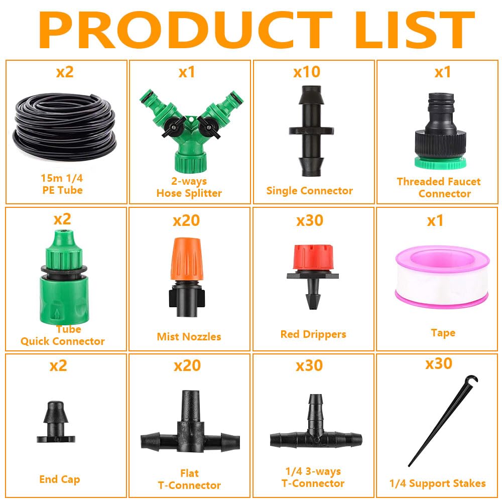 30M Bewässerungssystem Garten, 149 Stück Bewässerung Kit, mit Verstellbaren Düsen, Automatische Bewässerungssystem Gewächshaus,DIY Gartenbewässerung,Micro Drip Tröpfchenbewässerung für Pflanzen – Bild 2