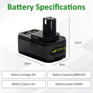 2PCS 8000mAh Ersatzakku für ryobi 18V Akku RB18L50 RB18L40 RB18L25 RB18L15 RB18L13 P108 P107 P122 P104 P105 P102 P103 mit LED-Anzeige