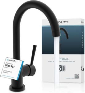 SCHÜTTE 79166 Küchenarmatur Cornwall, 360 Grad schwenkbarer Wasserhahn Küche, Mischbatterie für die Spüle mit Einhebelmischer, Spültischarmatur Küchenspüle, Schwarz matt
