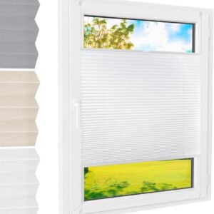 Plissee Klemmfix [Weiß, 40x120 cm] ohne Bohren für Tür & Fenster, Faltrollo mit einfacher Montage/Bietet optimalen Sichtschutz und Privatsphäre, idealer Sonnenschutz