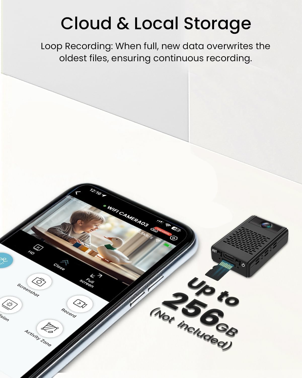 Mini WLAN Kamera, 4K HD Überwachungskamera 180° drehbarem Objektiv, Remote Viewing für Sicherheit mit APP, mit Nachtsicht, Bewegungserkennung – Bild 4