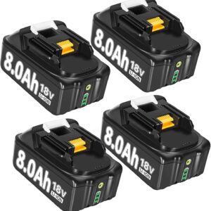 4X 18V 8.0Ah Ersatzakku für Makita Akku 18V BL1860 Ersatzakku für Makita 18v BL1860 BL1850 BL1850B BL1840 BL1840B BL1830 BL1830B BL1815 LXT Akku-Elektrowerkzeuge mit LED-Anzeige