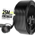 Außen Verlängerungskabel, 25 m Gummikabel mit Schutzkontaktstecker Schuko, externes Kabel mit Schutzkappe, 16 A/250 V, schwarz, H05RR-F 3G 1,5 mm², IP44
