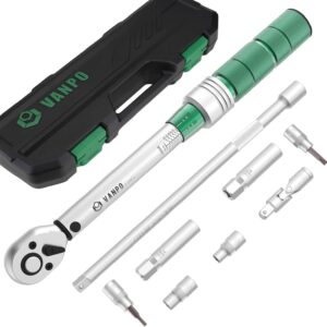 VANPO Drehmomentschlüssel 3/8", 5-60Nm Fahrrad & Motorrad Set, ±3% Fehlergenauigkeit mit 250mm Verlängerungsstange, Universalgelenk, Magnetische Zündkerzenhülse, Bits und Socket