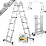 Juskys Aluminium Multifunktionsleiter 3x4 Stufen - 3,6 m Länge klappbar - Leiter 4-teilig bis 150 kg - Gelenkleiter Klappleiter Stehleiter Aluleiter