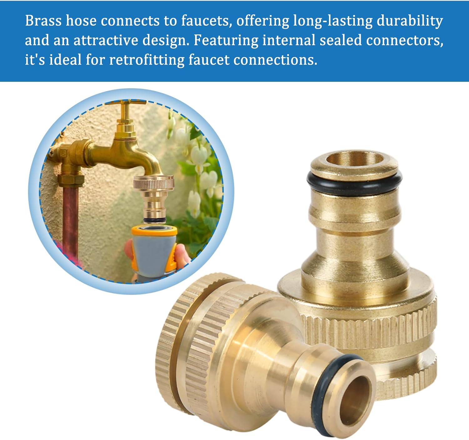 4 Stück Messing Schlauchanschluss 1/2 Zoll und 3/4 Zoll 2-in-1 Anschluss Gartenschlauch Anschluss Adapter Wasserhahn und Garten Schlauch Schlauchverbinder – Bild 4