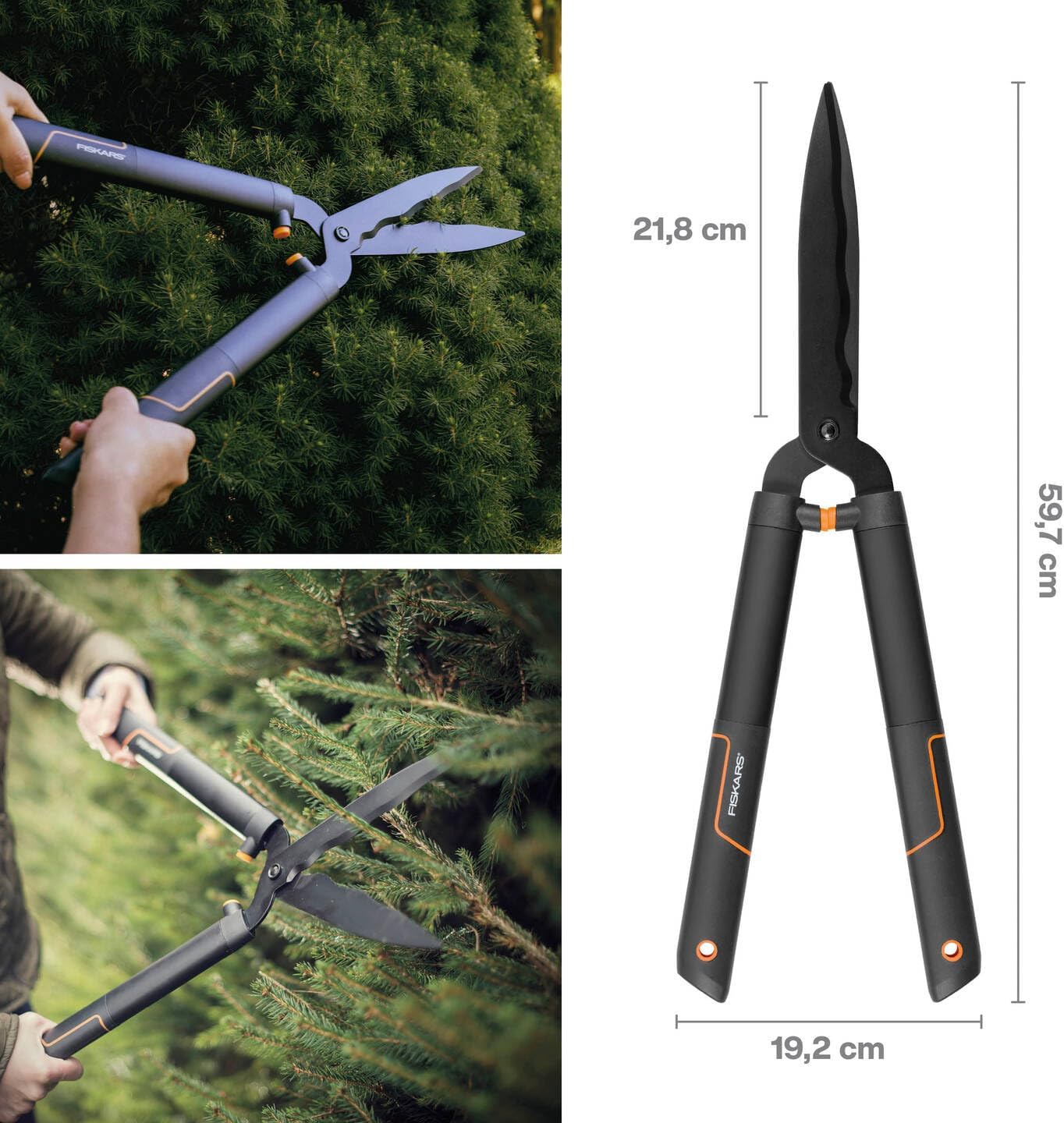 Fiskars SingleStep Heckenschere, Mit Wellenschliff, Hochwertige Stahl-Klingen, Länge 60 cm, Mattschwarz, HS22, 1001433 – Bild 2