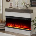 M.C.Haus 3-seitiger elektrischer Kamin-Einsatz - Minimalistischer Kamin - 12 Farb-Flammeneffekt - 1500/750 Watt Heizgerät - Fernbedienung - Holz & Kristalle (40", Weiß)