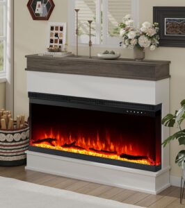 M.C.Haus 3-seitiger elektrischer Kamin-Einsatz - Minimalistischer Kamin - 12 Farb-Flammeneffekt - 1500/750 Watt Heizgerät - Fernbedienung - Holz & Kristalle (40", Weiß)
