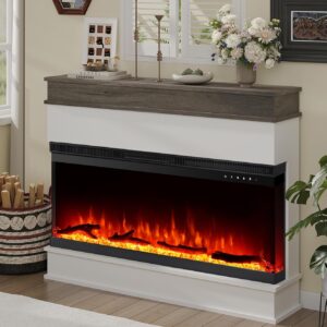 M.C.Haus 3-seitiger elektrischer Kamin-Einsatz - Minimalistischer Kamin - 12 Farb-Flammeneffekt - 1500/750 Watt Heizgerät - Fernbedienung - Holz & Kristalle (40", Weiß)