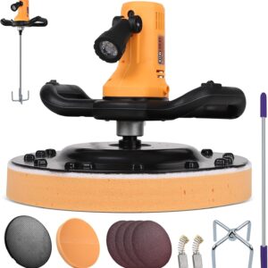 1680W Elektrisch Putzglättmaschine & Rührwerk Ø380mm 2in1 Putzbearbeitungsmaschine mit LED, 280-2800UPM, Poliermaschine Putzmaschine Wandschleifer Betonglätter Beton Mörtel Rührer Handrührwerk, 6 Gang