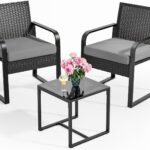 Bealife Rattan-Gartenmöbel-Set, Lounge-Garten-Rattan-Sitzmöbel-Balkon-Set 2 Personen, Kleiner Balkon im Freien, Gartenmöbel für Veranden, Innenhöfe, Terrassen, Balkone, Poolränder (Grau)
