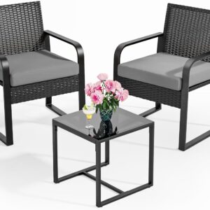Bealife Rattan-Gartenmöbel-Set, Lounge-Garten-Rattan-Sitzmöbel-Balkon-Set 2 Personen, Kleiner Balkon im Freien, Gartenmöbel für Veranden, Innenhöfe, Terrassen, Balkone, Poolränder (Grau)
