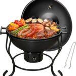 Tragbarer Holzkohlegrill mit Ventilator, Thermometer und regulierbarer Luftzufuhr, kompakter Kettle Grill für Camping, Picknick, Tailgating und Outdoor BBQ