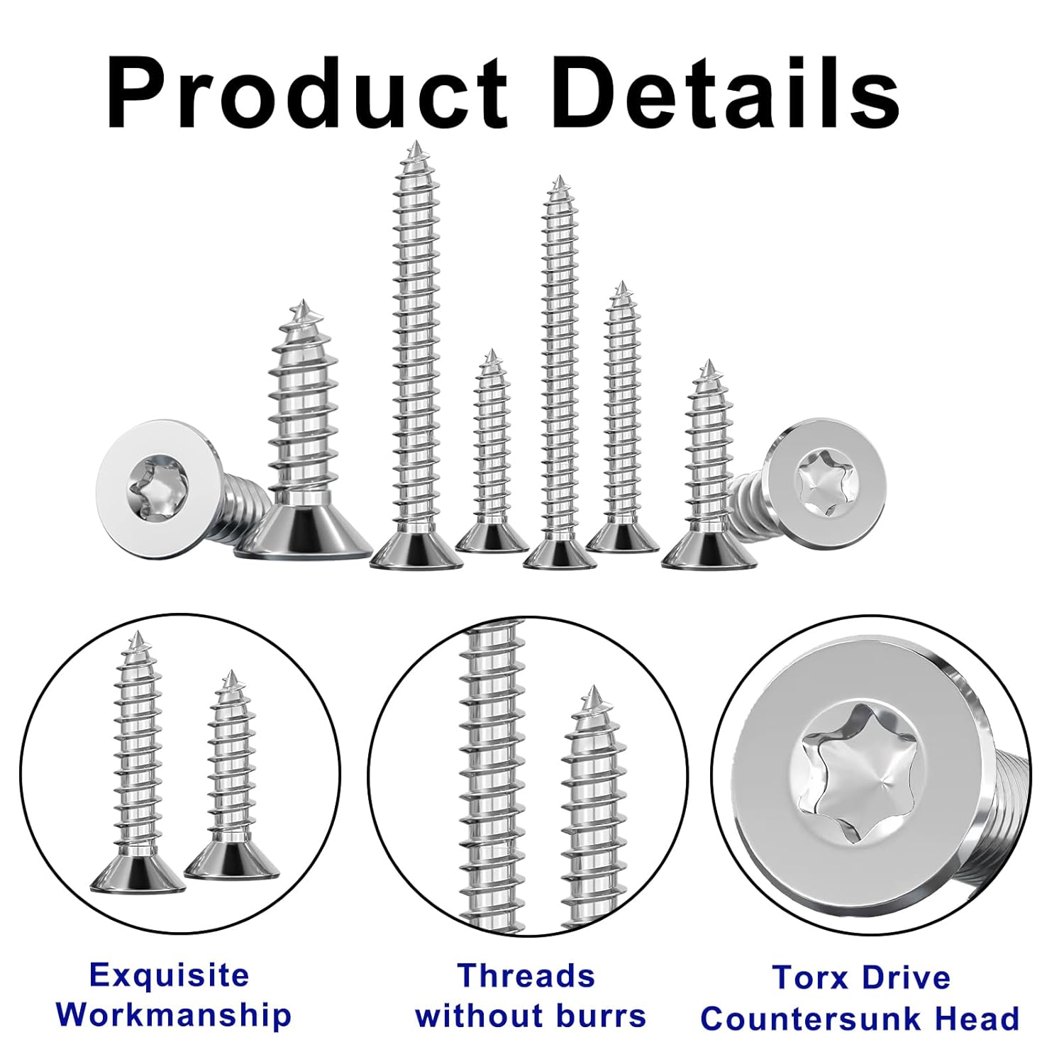 M2 M2,3 M2,6 M3 Blechschrauben Set,760 Stück Torx Selbstschneidende Schrauben,Holzbauschrauben Edelstahl Senkkopf-Torx-Selbstbohrschrauben,Kleine Schrauben Sortiment mit T6 T7 T8 T10 Bits. – Bild 5