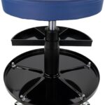 HASKYY Werkstatthocker Werkstattstuhl Arbeitshocker BLAU Stuhl Sitz mit 5 Rollen 2 Ablagen 410-540mm höhenverstellbar Werkstattsitz Rollhocker
