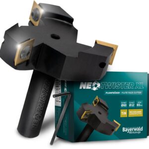 Bayerwald NeoTwister Planfräser für Oberfräse f. Holz - SchnittØ 60 mm/SchaftØ 12 mm - Planfräsen/Nutfräsen/Kantenfräsen - tauschbare TiN-besch. Messer - Profiwerkzeug, präzise&langlebig