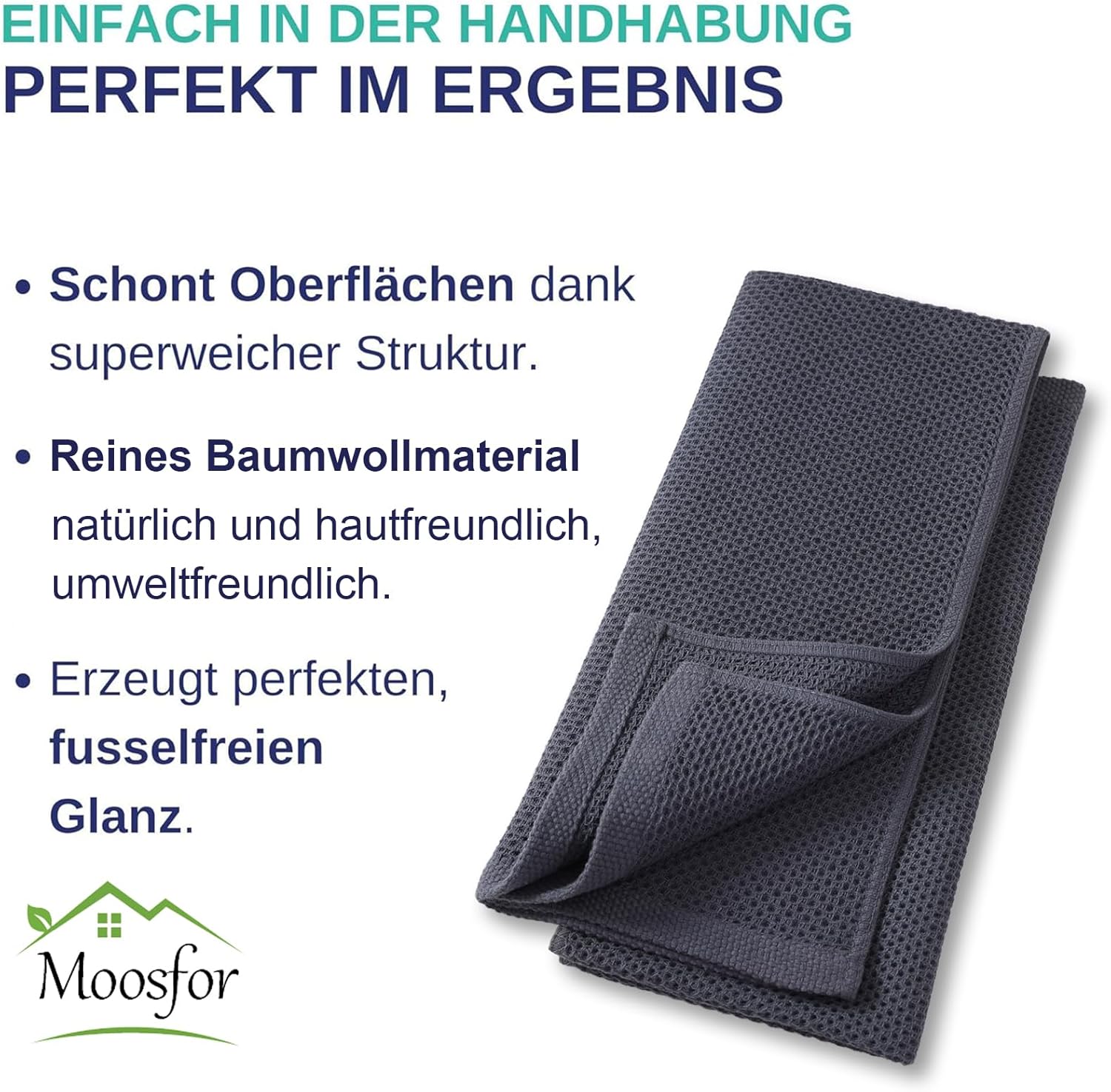 Moosfor Geschirrtücher 100% Baumwolle, 6er Set 30 x 30 cm, Weiche Geschirrhandtücher Küchenhandtücher Saugfähig Küchentücher Dicke Premium Geschirrtuch Spüllappen Putzlappen, Dunkelgrau – Bild 5