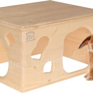 Resch Nr18 Kaninchenhöhle naturbelassenes Massivholz aus Fichte /großes Haus mit zwei Eingängen im "Höhlen-Design" / 40x31x23 LxBxH