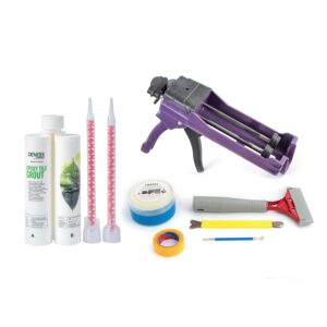 Epoxid-Fugenmörtel und Werkzeuge für Fliesen und Stein, wasserfest, flecken-, schimmel-, riss- und chemikalienbeständig, gebrauchsfertig (Weiß, Ungeschliffen, Glänzend, + TK1N)