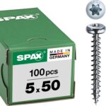 SPAX Universalschraube, 5,0 x 50 mm, 100 Stück, T-STAR plus, Halbrundkopf, Vollgewinde, 4CUT, WIROX A9J, 0201010500503