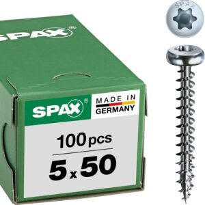 SPAX Universalschraube, 5,0 x 50 mm, 100 Stück, T-STAR plus, Halbrundkopf, Vollgewinde, 4CUT, WIROX A9J, 0201010500503