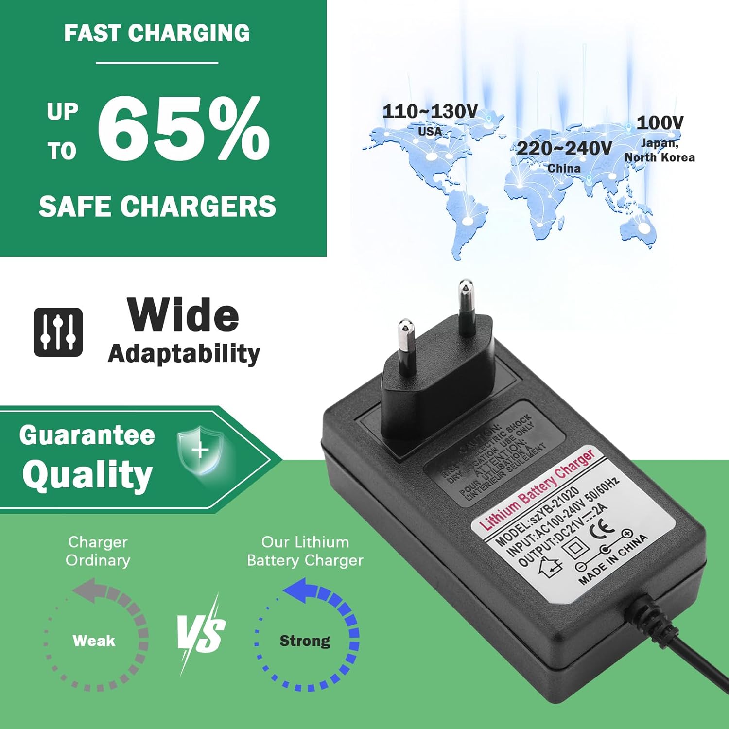 Lithium-IonenNetzteil, Wechselstrom 100-240 V DC 21 V 2A Ersatzladegerät Netzteil, professionelles Adapter-Ladegerät, Mehrfachschutz(EU) – Bild 3