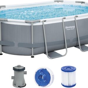Bestway Power Steel Frame Pool Set, oval, mit Filterpumpe 305 x 200 x 84 cm, grau, 5614A