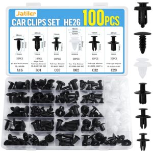 JatilEr 100 Stück Befestigungsclips Auto Clips Set, 6 Arten Türverkleidung Clips Nylon Stoßstange Spreiznieten Karosserie Clips Kunststoffniete Befestigungssatz Clips für Auto