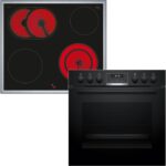 Bosch HND611LS62 Einbauherd-Set, Bestehend aus HEG517BB3 Herd, 60 x 60 cm, Made in Germany, 3D Heißluft, Hydrolyse, LED Display & NKN645GA2E Elektro-Kochfeld, Bräterzone, Restwärme, Edelstahlrahmen