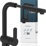 SCHÜTTE 79760 LONDON Küchenarmatur mit ausziehbarer Brause, Wasserhahn für die Küche mit Energiesparfunktion, Mischbatterie mit Einhebelmischer, Spültischarmatur, Matt Schwarz