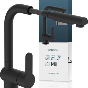 SCHÜTTE 79760 LONDON Küchenarmatur mit ausziehbarer Brause, Wasserhahn für die Küche mit Energiesparfunktion, Mischbatterie mit Einhebelmischer, Spültischarmatur, Matt Schwarz