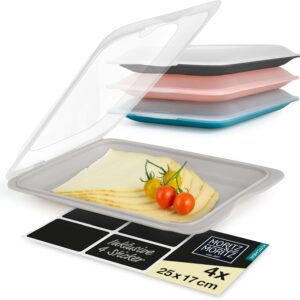 Moritz & Moritz 4er Set Aufschnittbox stapelbar – Frischhaltedosen mit Deckel zur Aufbewahrung von Wurst, Käse, uvm. – inkl. Tafelsticker zum Beschriften