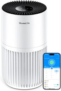 GoveeLife Mini-Luftreiniger fürs Schlafzimmer, intellig. HEPA-Filter mit Alexa-App-Steuerung gegen Tierhaare, Gerüche, Pollen, Rauch, Tragb. Luftreiniger mit 3 Geschwindigkeiten, 2 Modi, Timer, Aromen