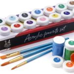 int!rend Acrylfarben Set mit Pinseln - 14 x 18ml Acryl Farben - Wasserfeste Acrylfarbe für Leinwand Holz Ton & Steine - Malfarben Holzfarbe Steinfarben wetterfest aussen
