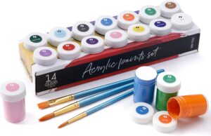 int!rend Acrylfarben Set mit Pinseln - 14 x 18ml Acryl Farben - Wasserfeste Acrylfarbe für Leinwand Holz Ton & Steine - Malfarben Holzfarbe Steinfarben wetterfest aussen