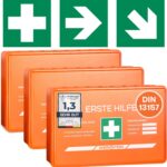 3x Erste Hilfe Kasten DIN 13157:2021 Small - Inkl. praktischer Wandhalterung, 5x Aufkleber, Gesichtsmasken & Feuchttücher - Verbandskasten DIN 13157 für Betriebe, Einrichtungen & Zuhause