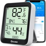 Govee Bluetooth Thermometer Hygrometer Innen, LCD Digital Temperatur luftfeuchtigkeitsmesser mit Benachrichtigungs Alarm, Präzise Thermo-Hygrometer mit APP, Datenspeicherung für Gewächshaus Weinkeller