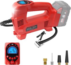 QUPERR Akku Kompressor kompatibel mit Milwaukee M18 Akkus, Elektrischer Luftkompressor bis 10,34 bar mit LED-Licht & Autostopp, Tragbare Luftpumpe für Auto, Motorrad, Fahrrad, Bälle (ohne Akku)