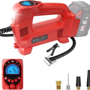 QUPERR Akku Kompressor kompatibel mit Milwaukee M18 Akkus, Elektrischer Luftkompressor bis 10,34 bar mit LED-Licht & Autostopp, Tragbare Luftpumpe für Auto, Motorrad, Fahrrad, Bälle (ohne Akku)